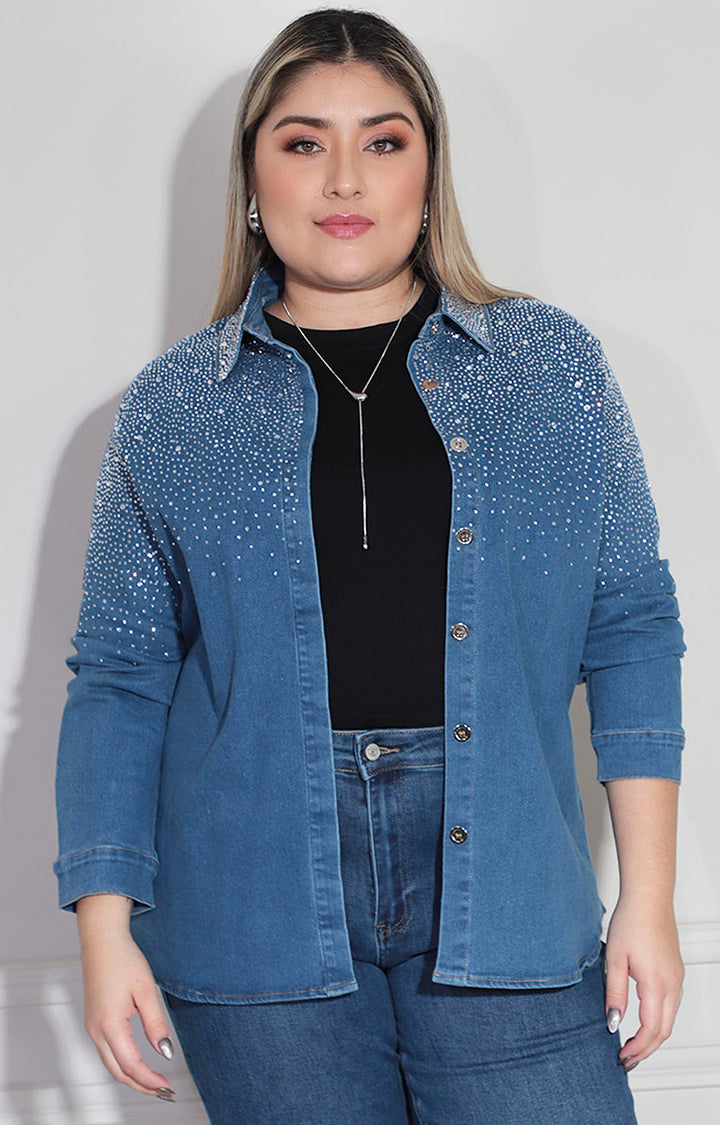 Blusa denim con brillos