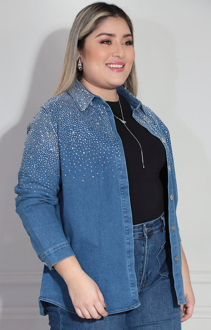 Blusa denim con brillos
