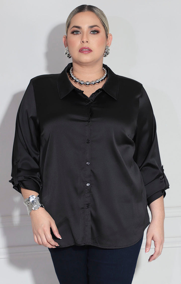 Camisera satinada negra
