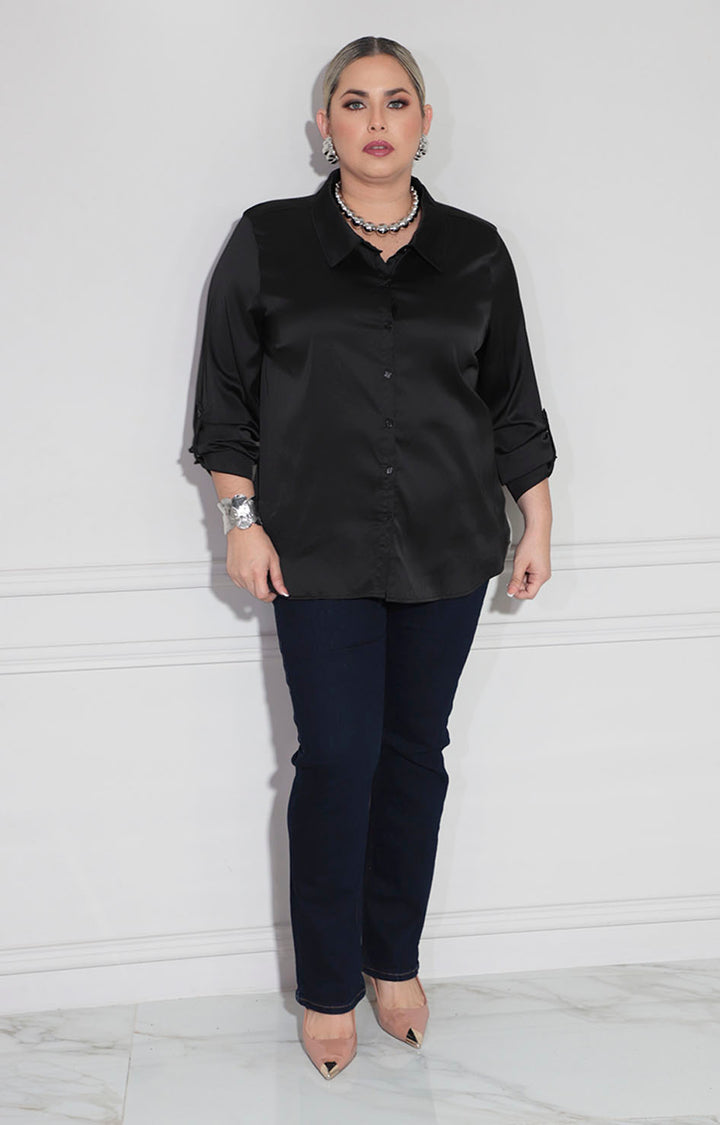 Camisera satinada negra