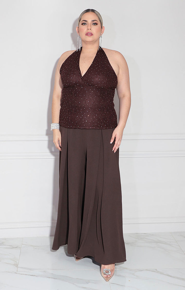 Blusa café con brillos