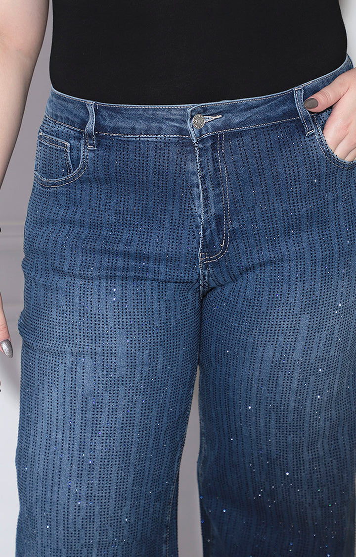 Pantalón denim con brillos