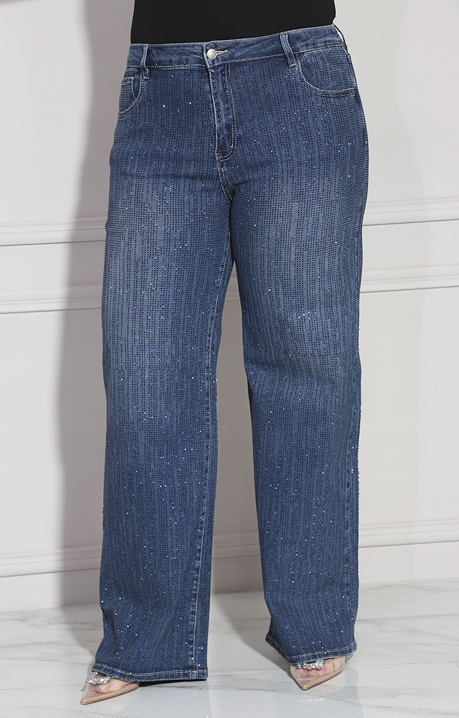 Pantalón denim con brillos
