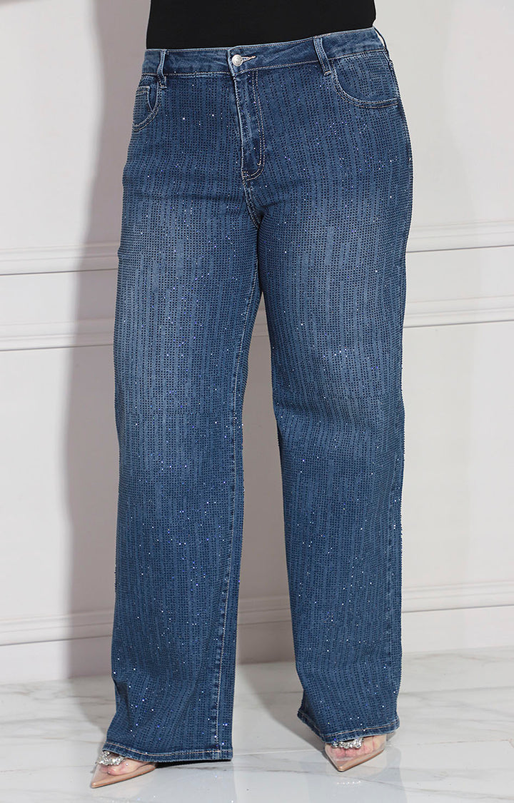 Pantalón denim con brillos