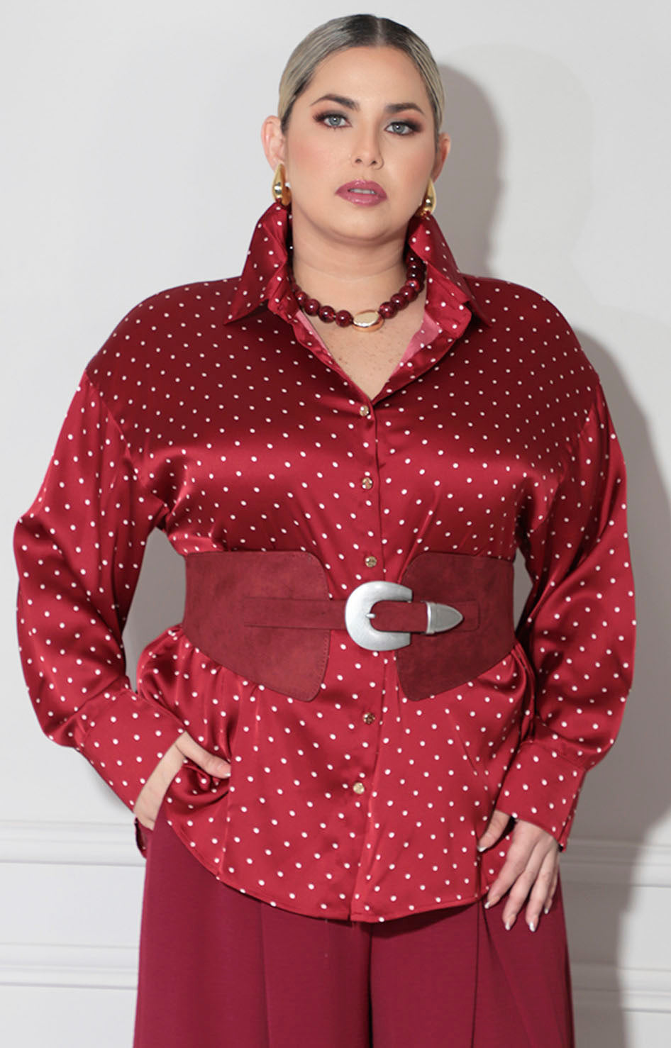 Camisera vino polka-dots