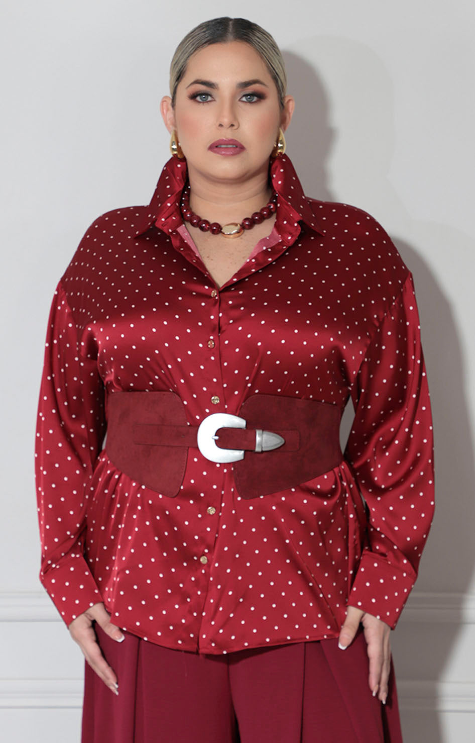 Camisera vino polka-dots