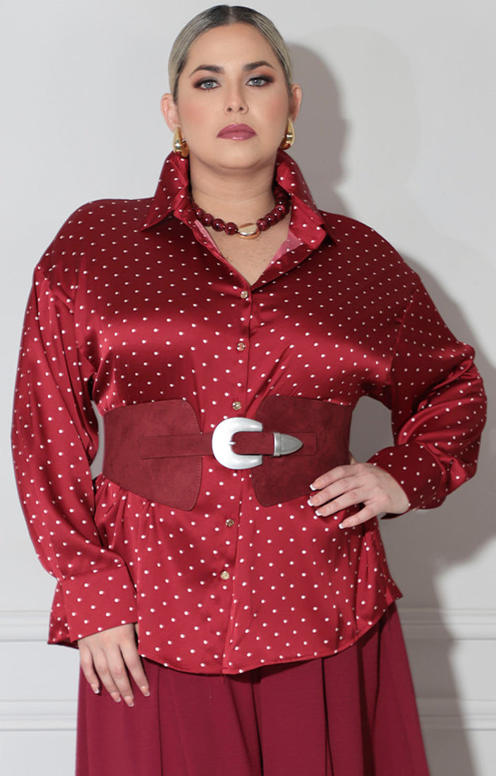 Camisera vino polka-dots