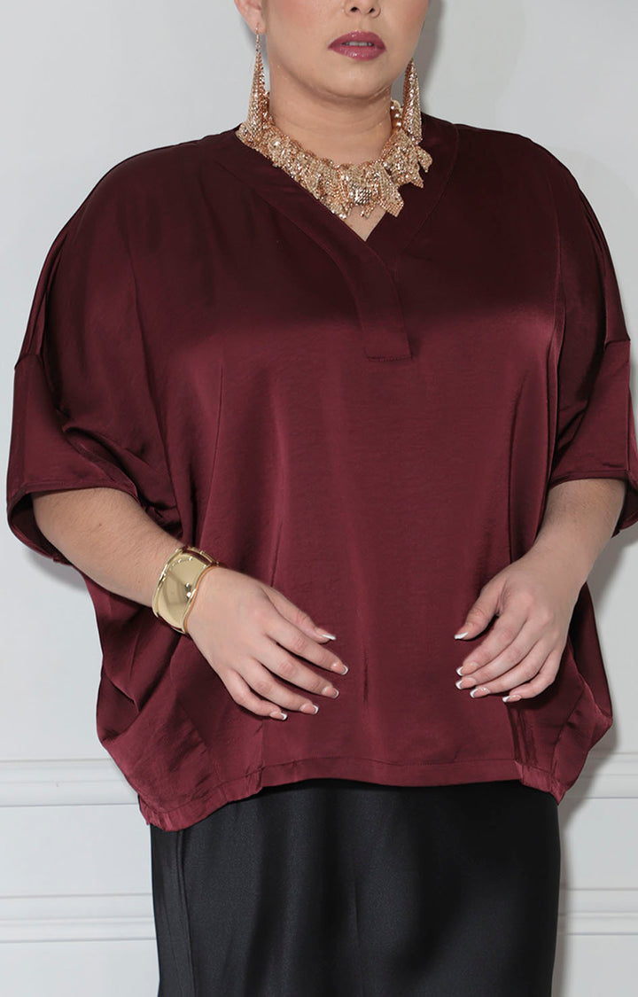 Blusa vino satinada