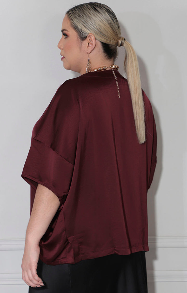 Blusa vino satinada
