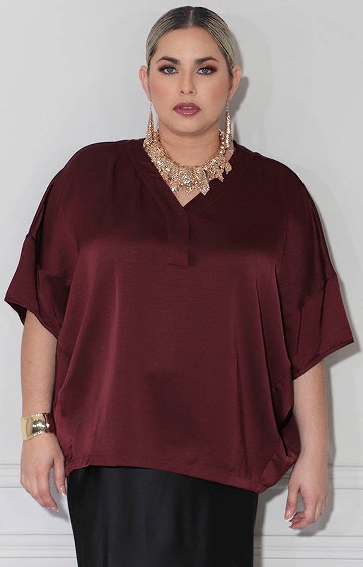 Blusa vino satinada