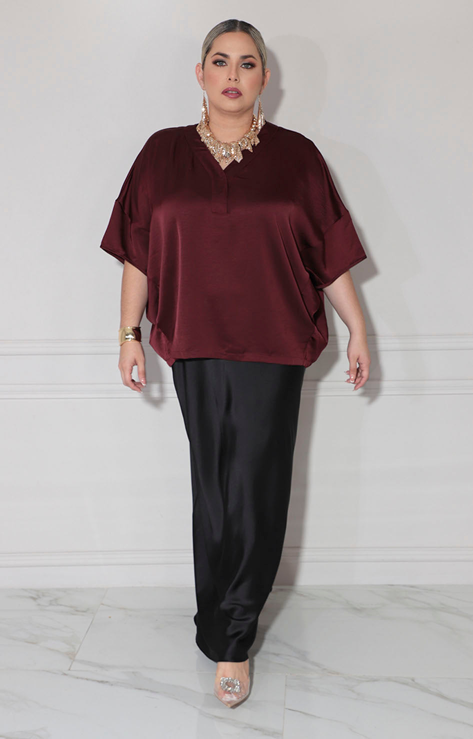 Blusa vino satinada - BLUSA XL Boutiquemirel 