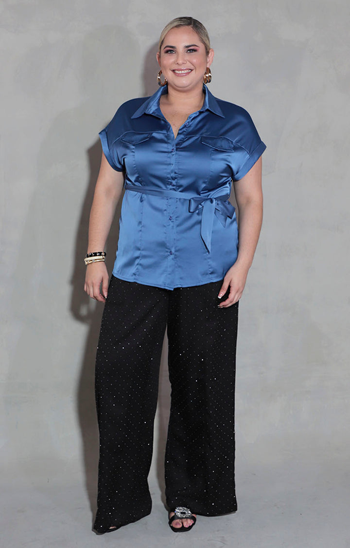 Camisera azul satinada - BLUSA XL Boutiquemirel 