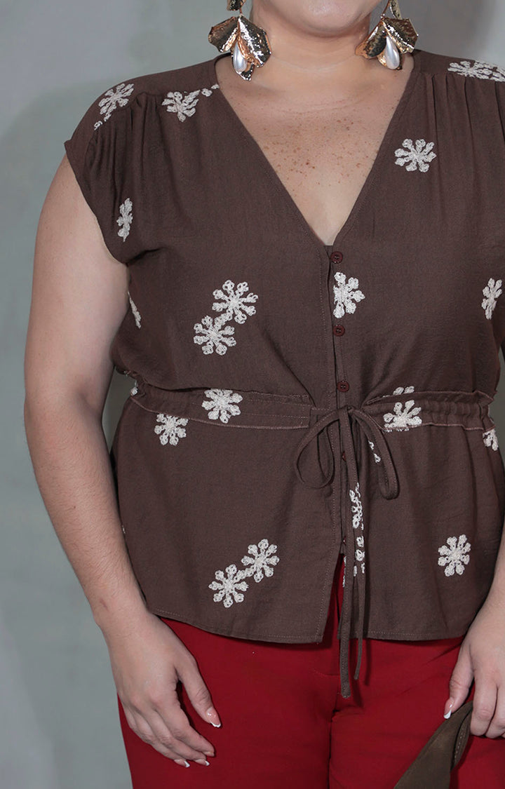 Blusa café con flores - BLUSA XL Boutiquemirel 