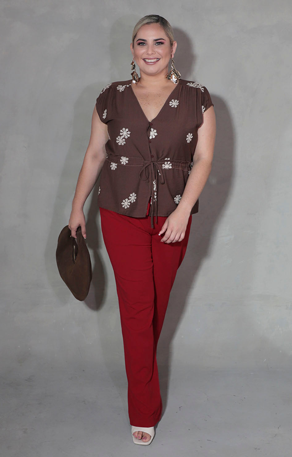 Blusa café con flores - BLUSA XL Boutiquemirel 