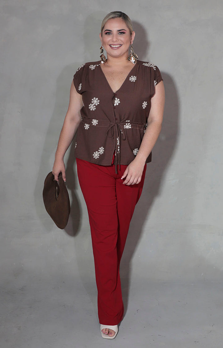 Blusa café con flores - BLUSA XL Boutiquemirel 