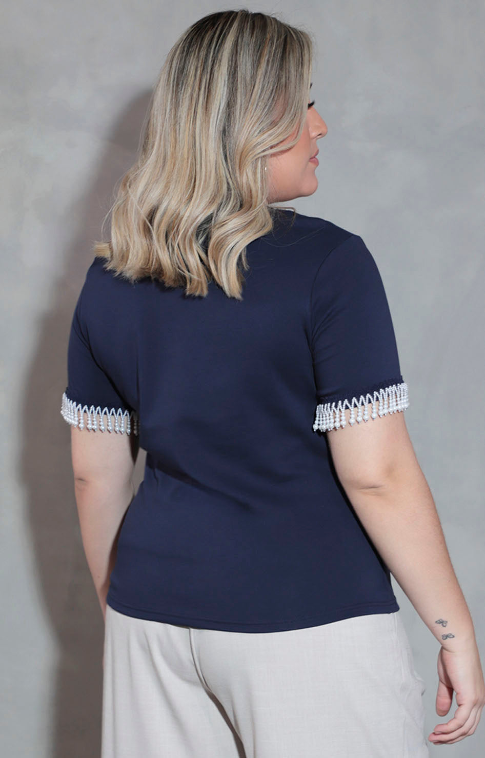 Blusa azul marino con perlas - BLUSA XL Boutiquemirel 