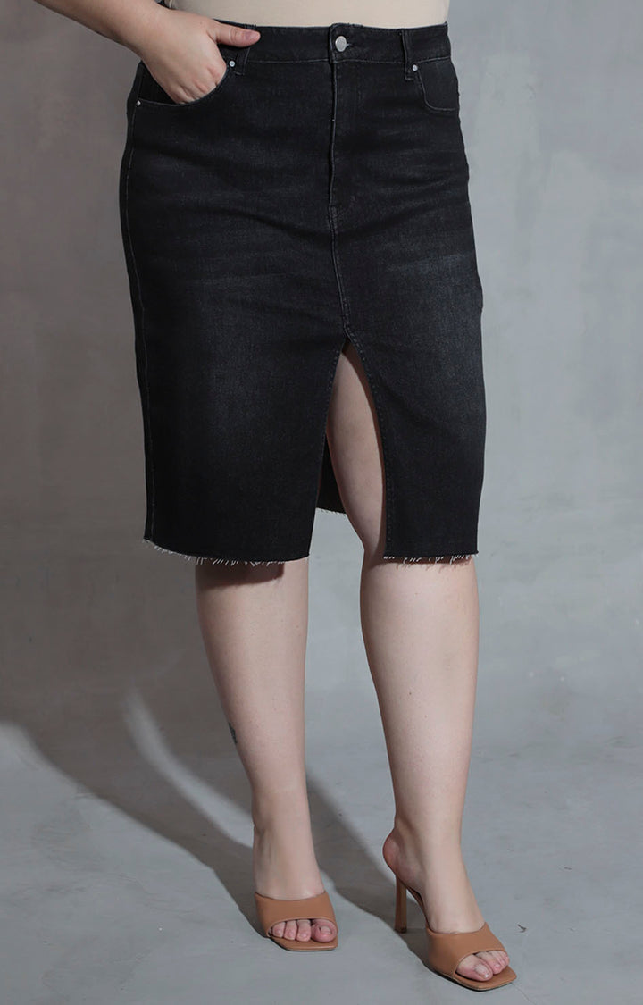 Falda negra de mezclilla con abertura frontal - FALDA XL Boutiquemirel 