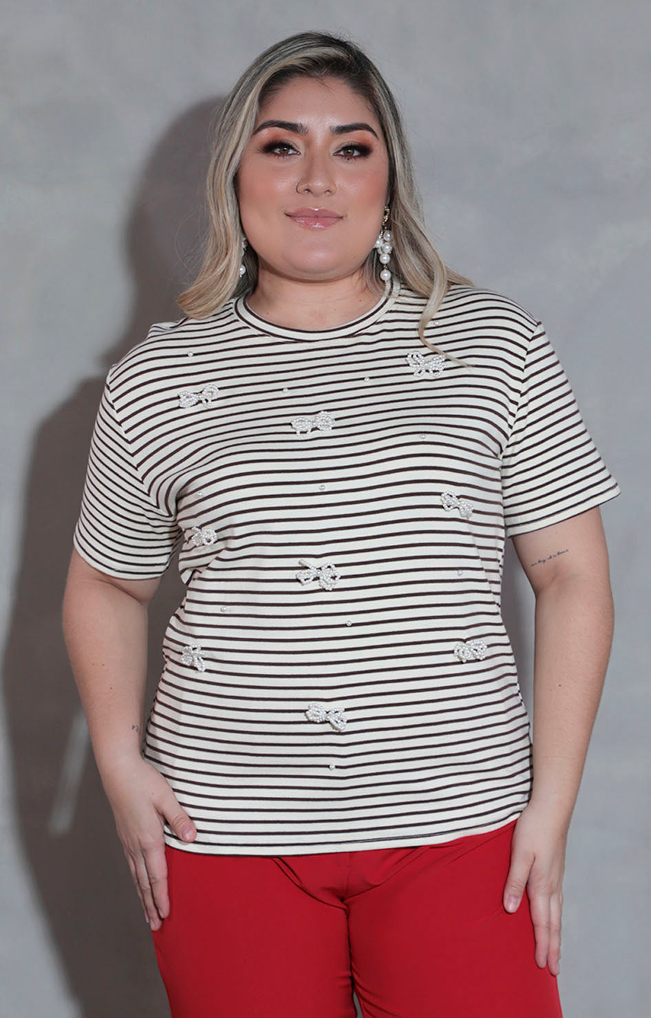 Blusa beige con líneas - BLUSA XL Boutiquemirel 