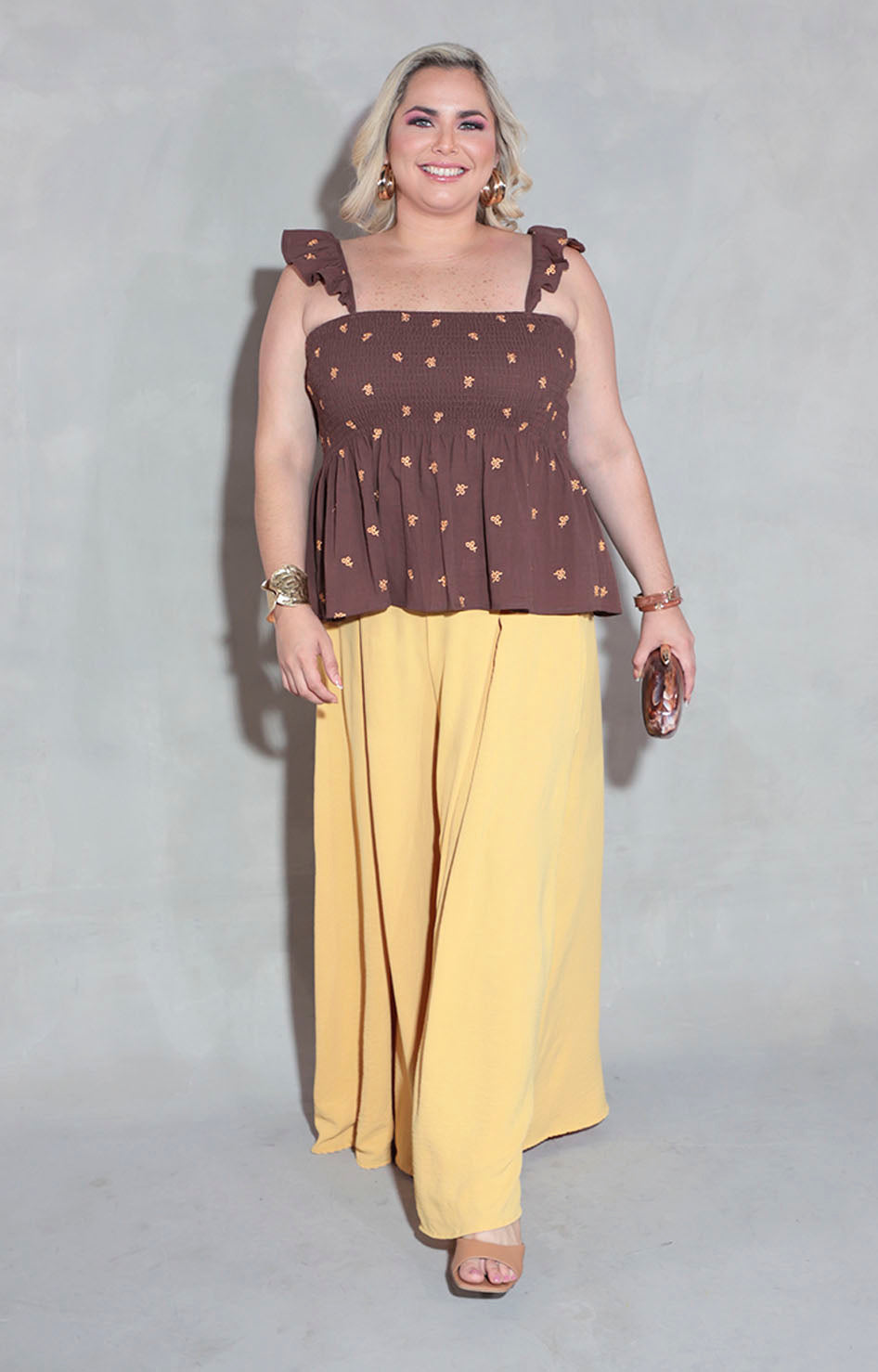 Blusa café con flores - BLUSA XL Boutiquemirel 