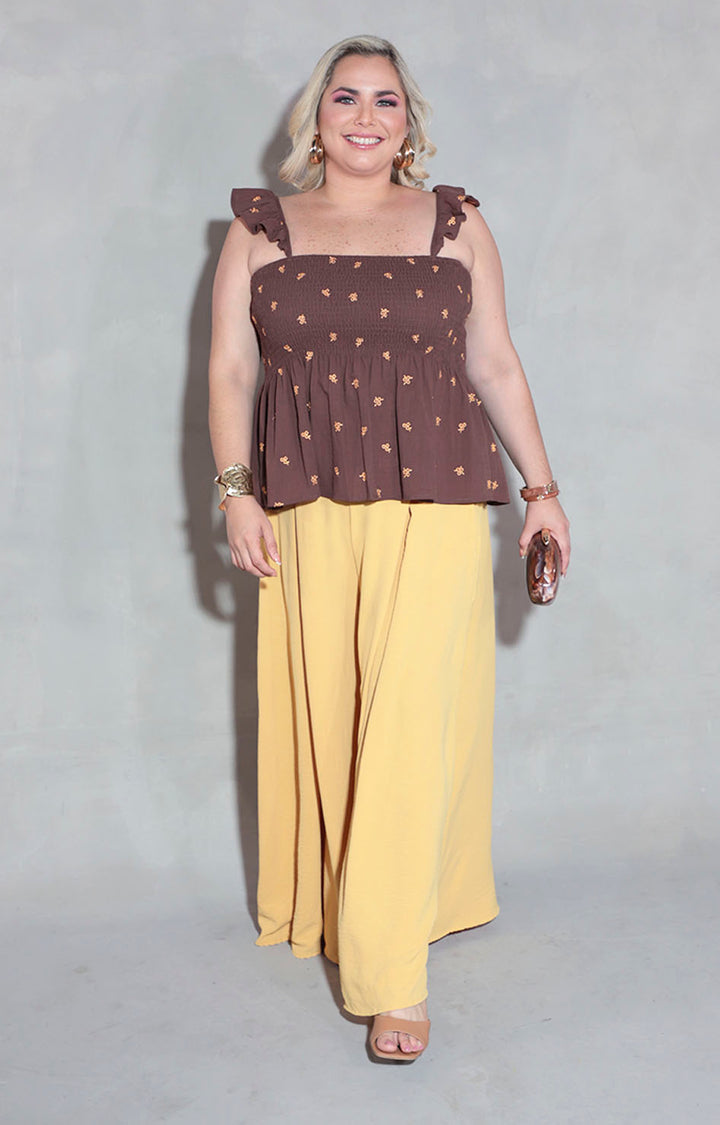 Blusa café con flores - BLUSA XL Boutiquemirel 