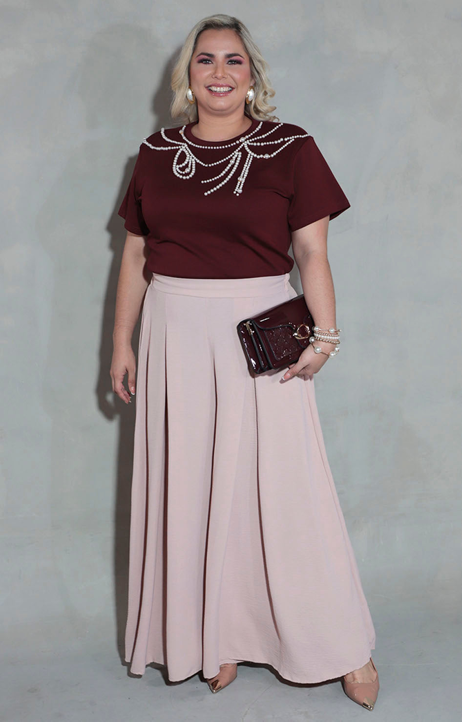 Blusa vino con perlas - BLUSA XL Boutiquemirel 