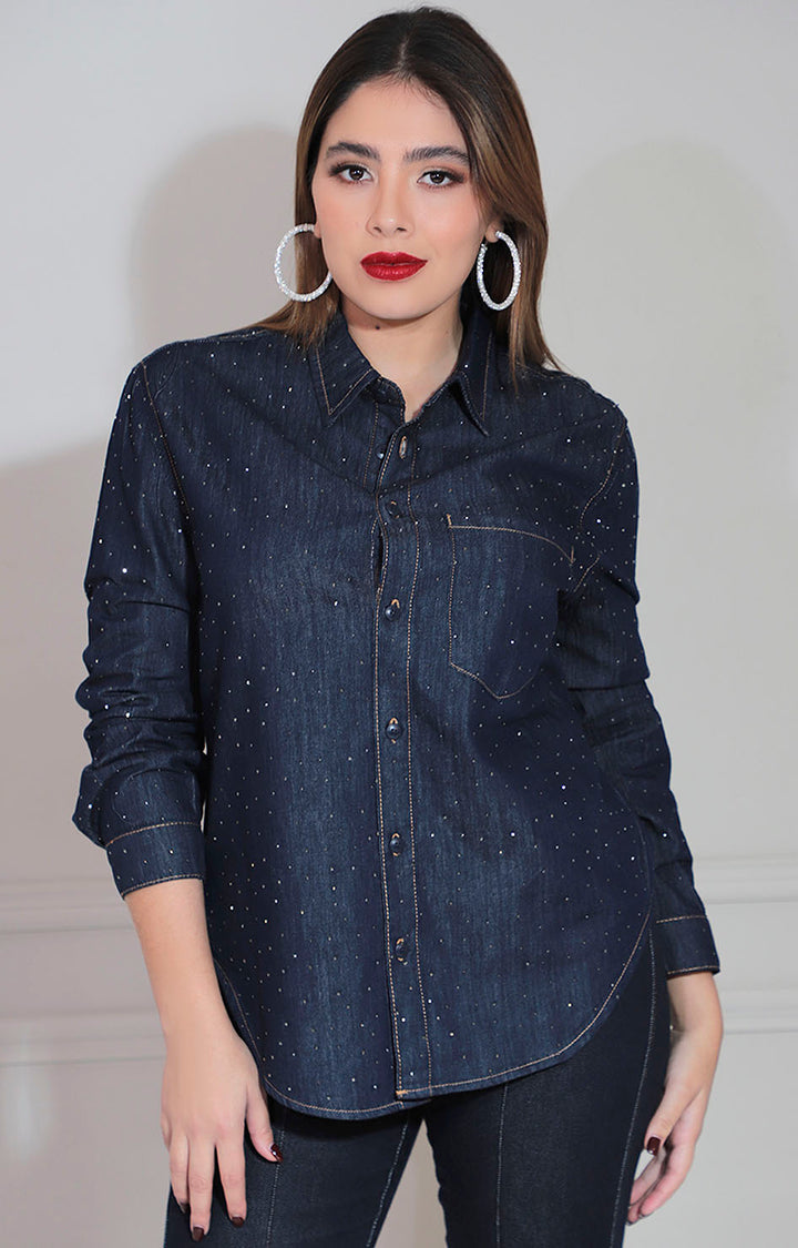 Camisera denim con brillos