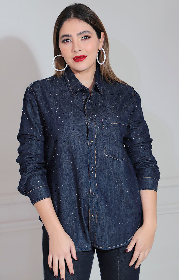 Camisera denim con brillos
