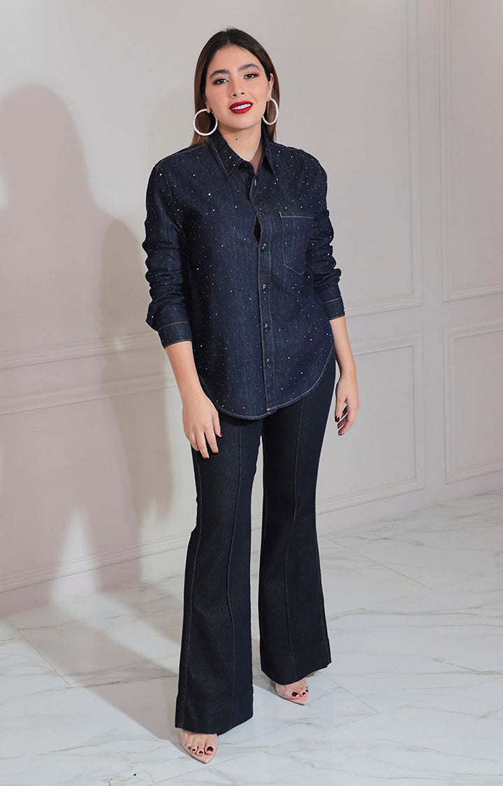 Camisera denim con brillos