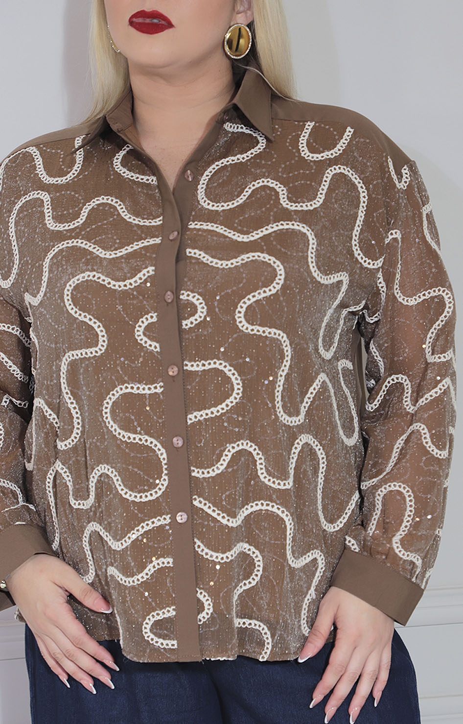 Blusa café estampada