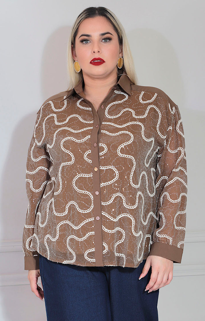 Blusa café estampada