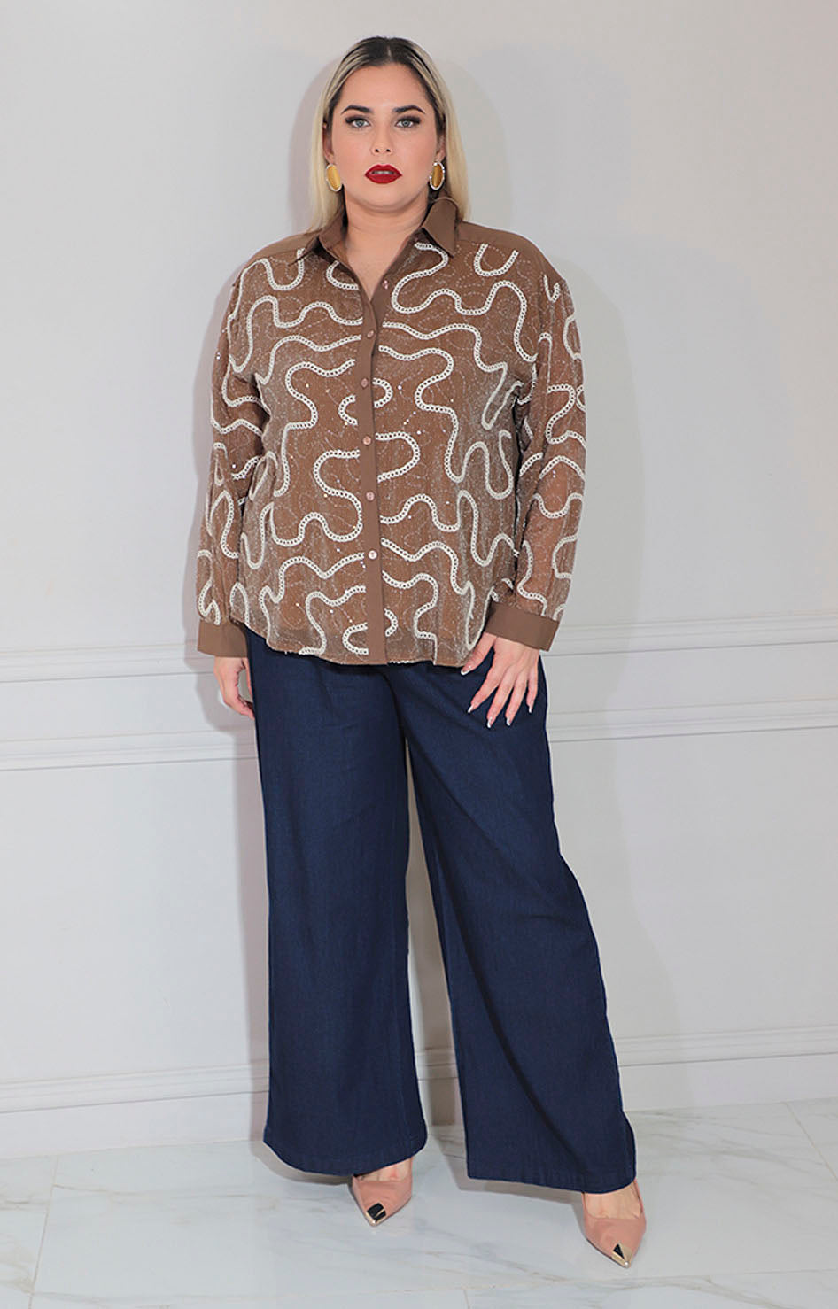 Blusa café estampada