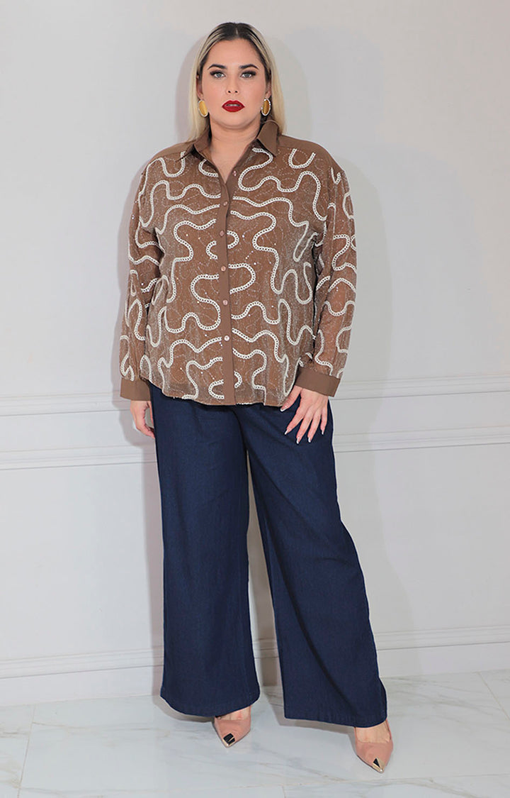 Blusa café estampada