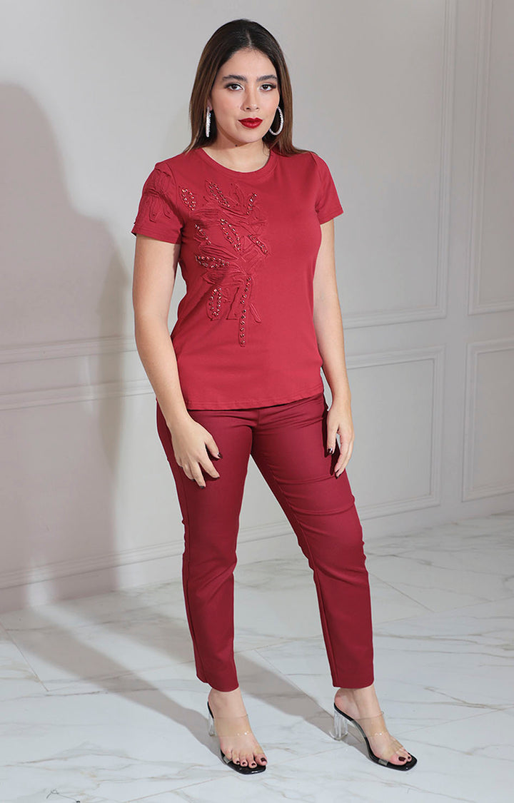 Blusa vino con brillos