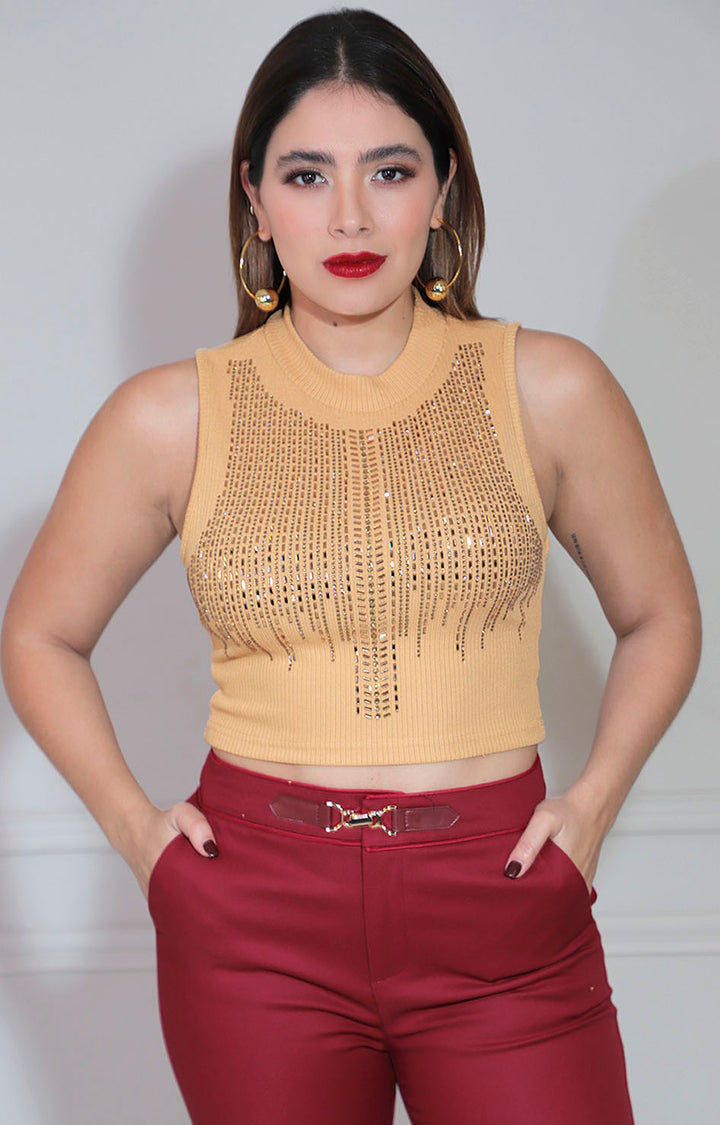 Blusa beige con brillos