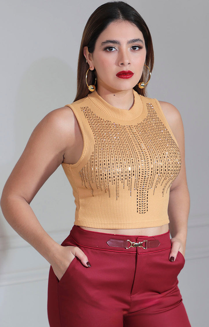 Blusa beige con brillos