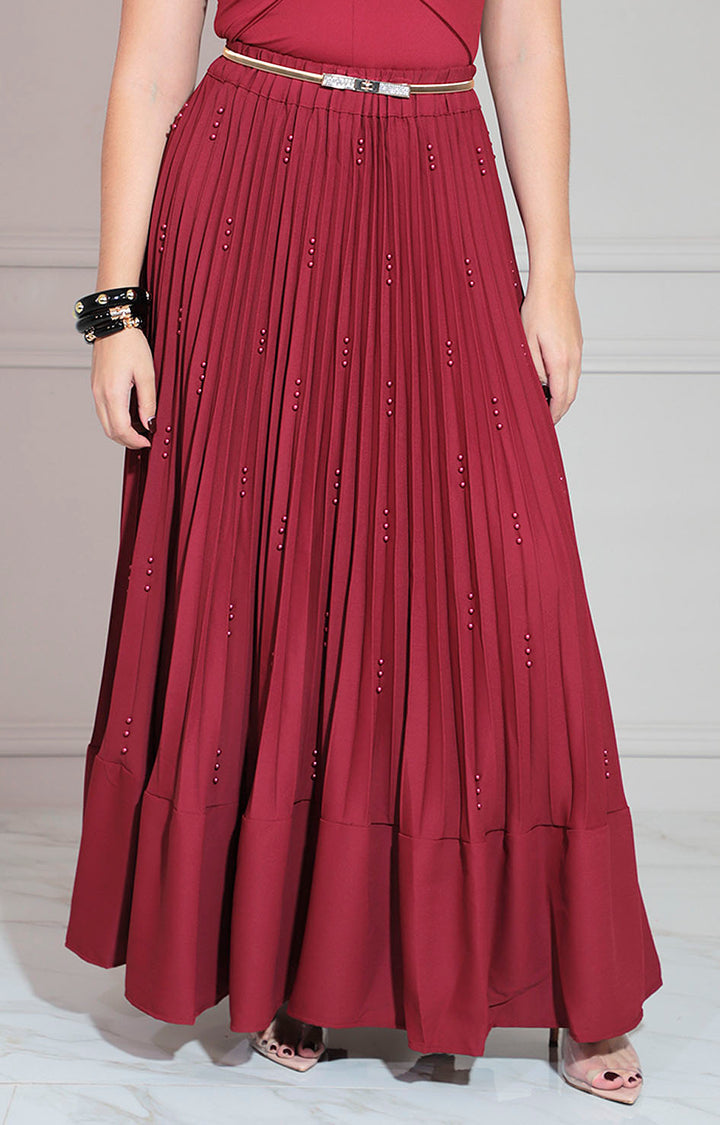 Falda vino con perlas