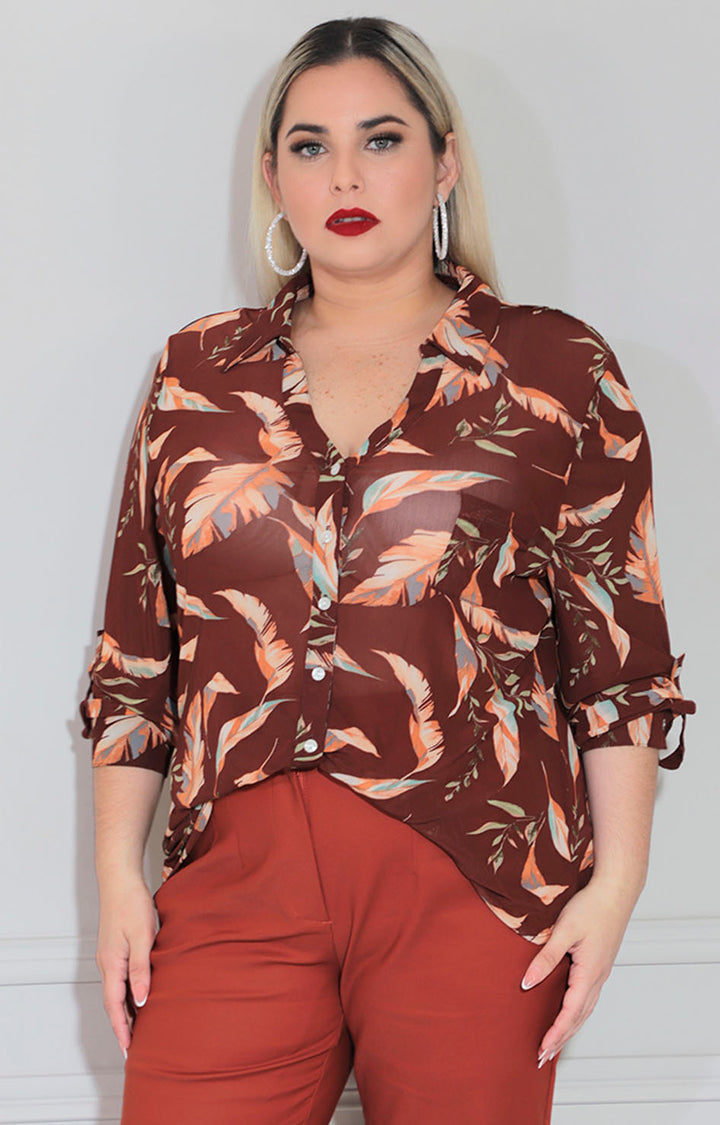 Camisera café print