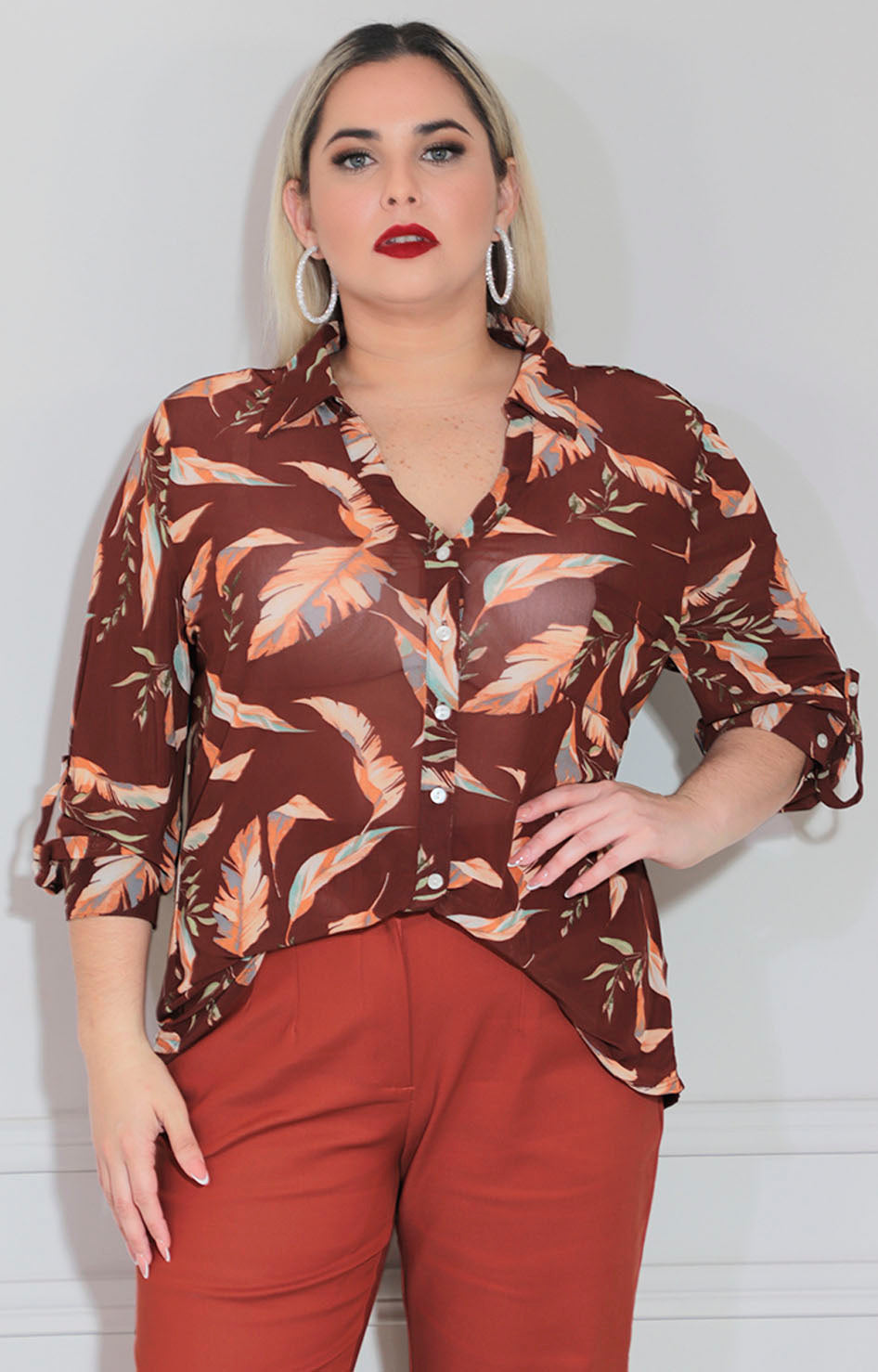 Camisera café print