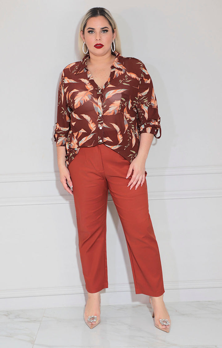 Camisera café print