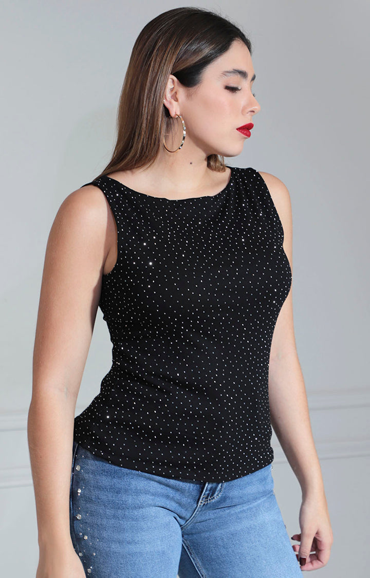 Blusa negra de tirantes con brillos