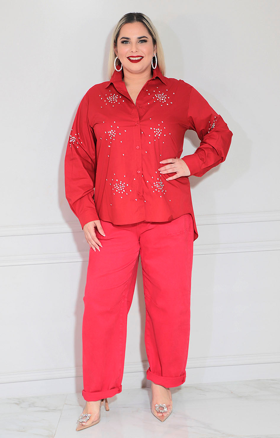 Camisera roja con brillos