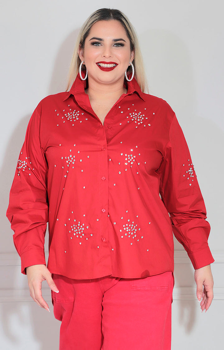 Camisera roja con brillos