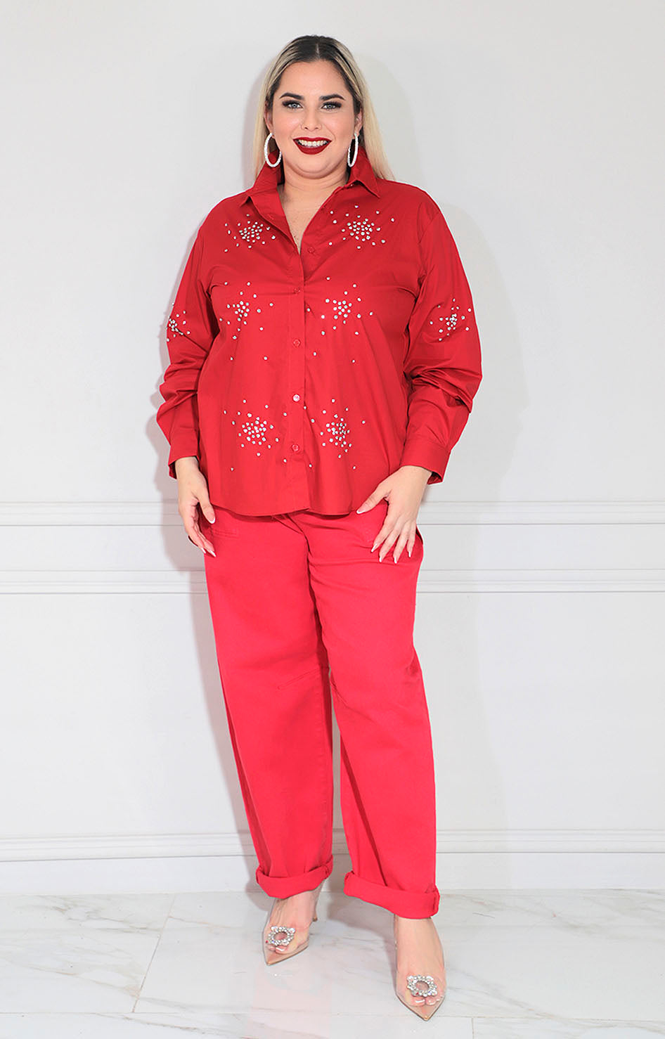 Camisera roja con brillos