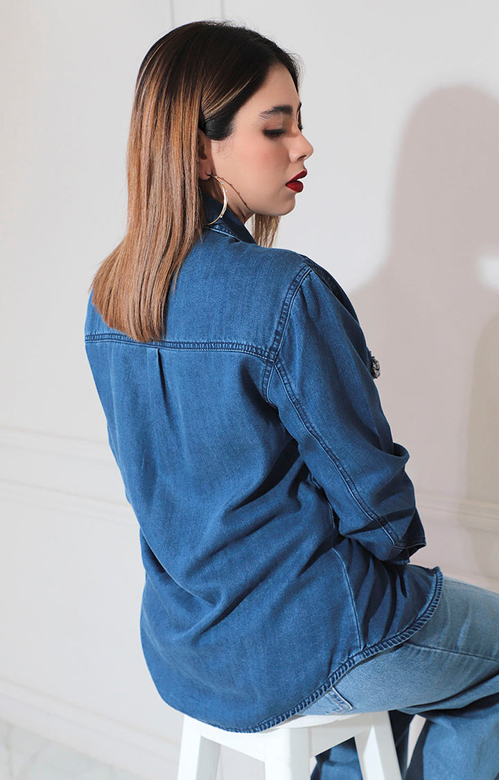 Camisera denim con brillos