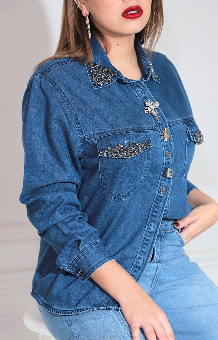 Camisera denim con brillos
