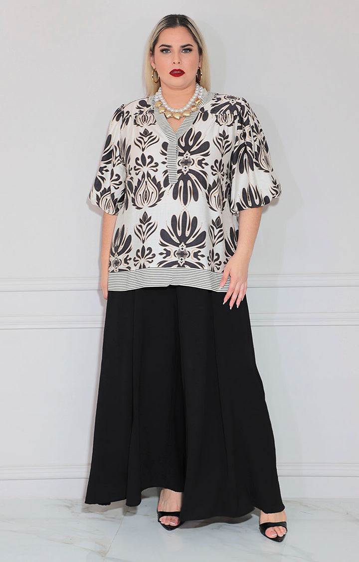 Blusa beige con hojas