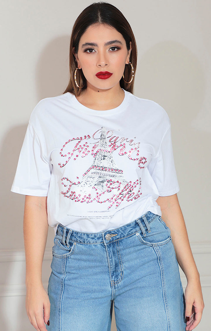 Blusa blanca con pedrería