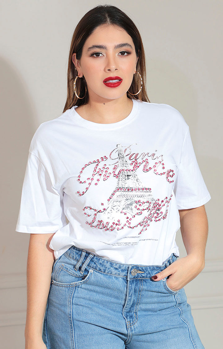 Blusa blanca con pedrería