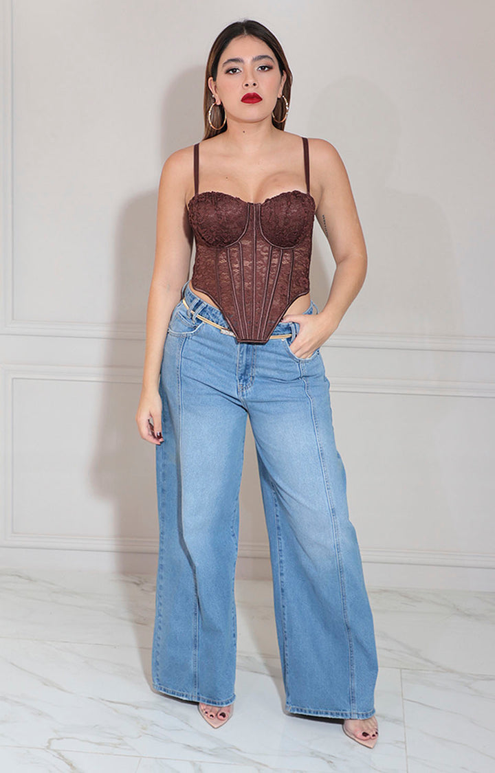 Bustier café bordado