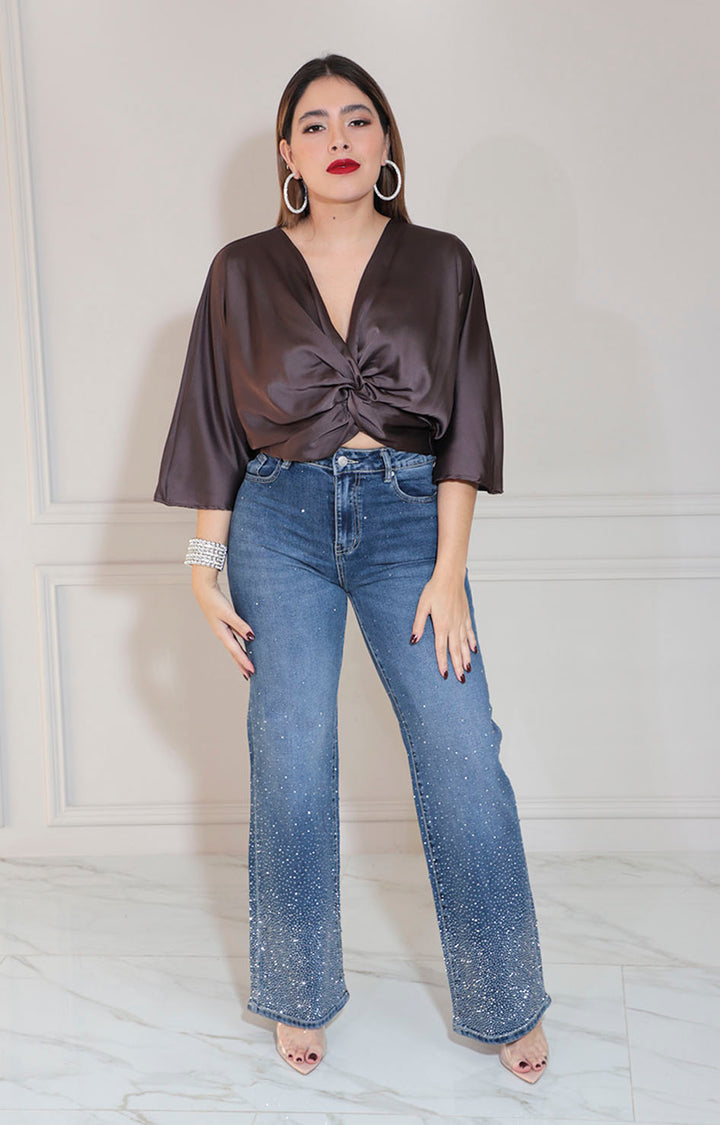 Blusa café con fruncido